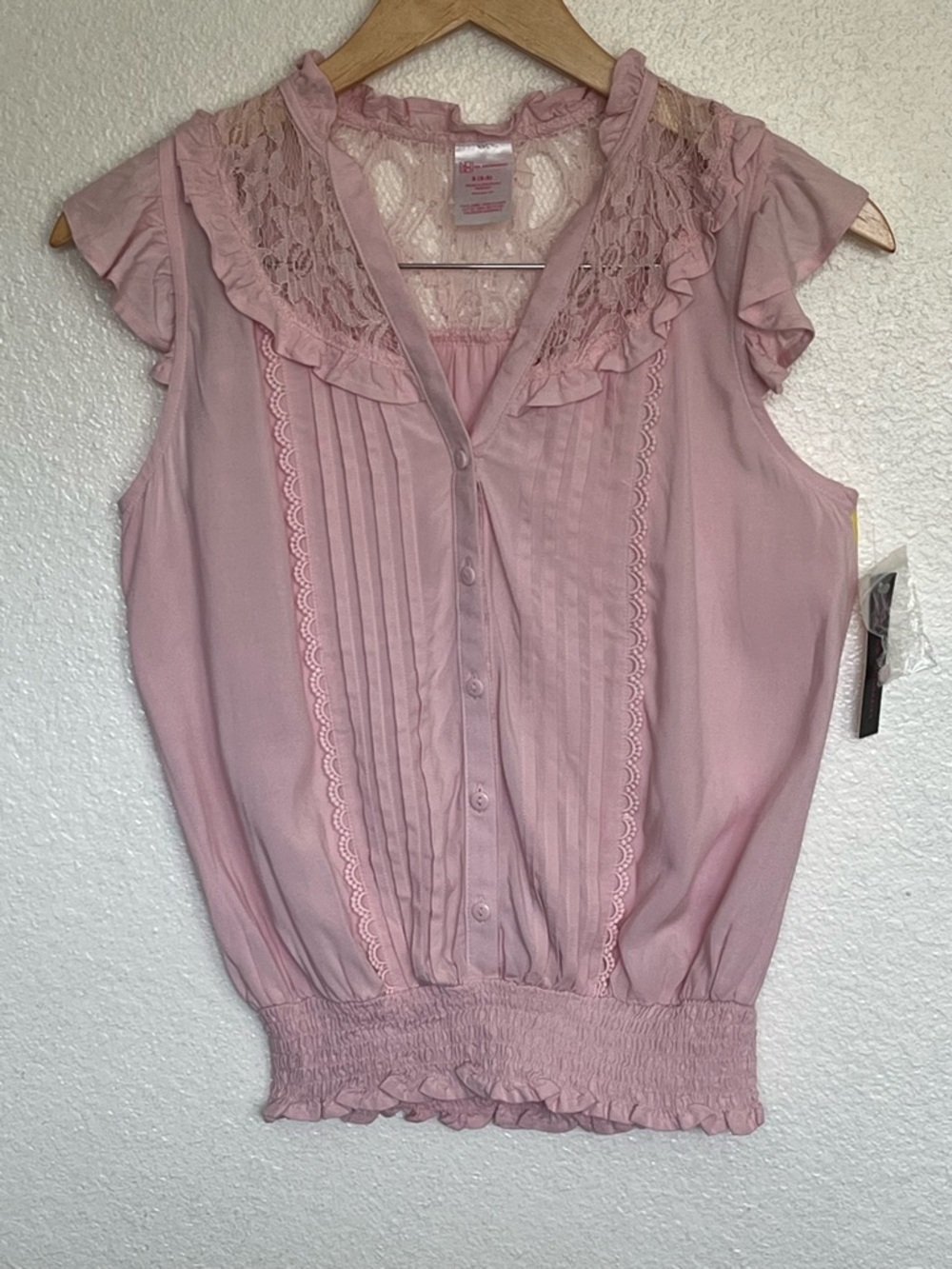 Girl’s Pink Lace Yoke Ruffle Button Front Blouse Juniors S 3-5